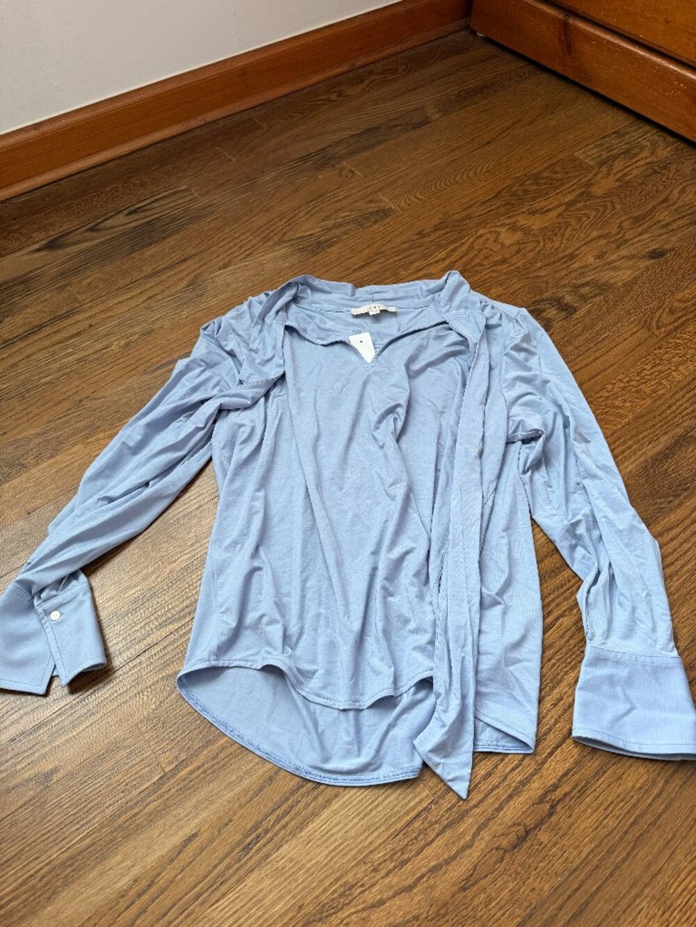 Loft Dusty Blue Tie-Neck Blouse Size L NWT